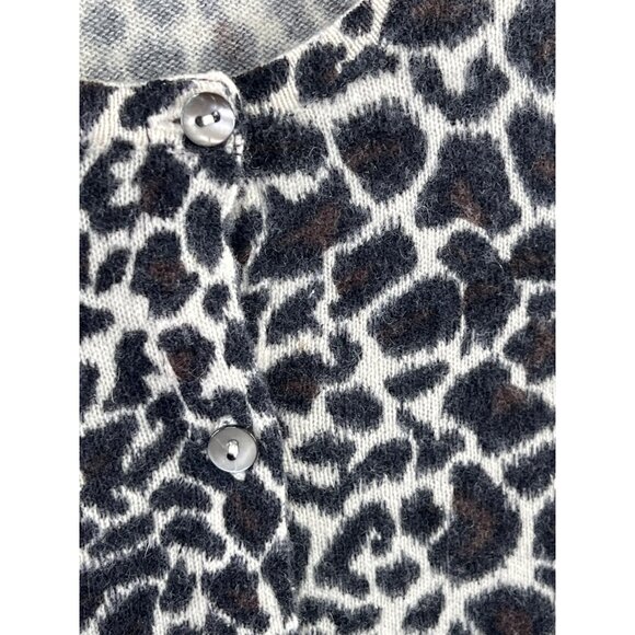 Peck & Peck Cashmere Leopard Cardigan Medium Black White Animal Print Button Up - Picture 3 of 9